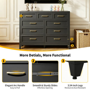 English Elm 9-Drawer Steel Chest Matte Black Finish Vertical Storage for Bedroom or Entryway T2398P507506