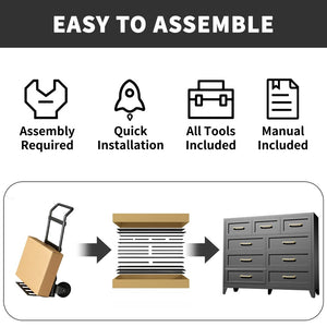 English Elm 9-Drawer Steel Chest Matte Black Finish Vertical Storage for Bedroom or Entryway T2398P507506