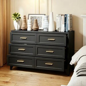 English Elm 6 Drawer Low Profile Steel Dresser Powder Coated Chest for Bedroom or Entryway T2398P507507