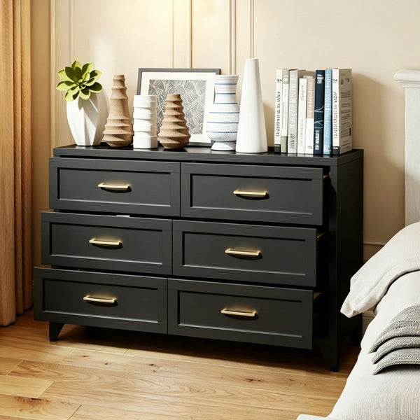 English Elm 6 Drawer Low Profile Steel Dresser Powder Coated Chest for Bedroom or Entryway T2398P507507