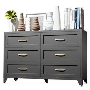 English Elm 6 Drawer Low Profile Steel Dresser Powder Coated Chest for Bedroom or Entryway T2398P507507