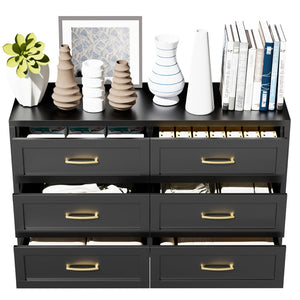 English Elm 6 Drawer Low Profile Steel Dresser Powder Coated Chest for Bedroom or Entryway T2398P507507