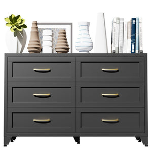 English Elm 6 Drawer Low Profile Steel Dresser Powder Coated Chest for Bedroom or Entryway T2398P507507