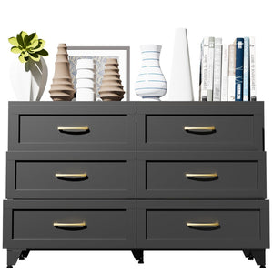 English Elm 6 Drawer Low Profile Steel Dresser Powder Coated Chest for Bedroom or Entryway T2398P507507