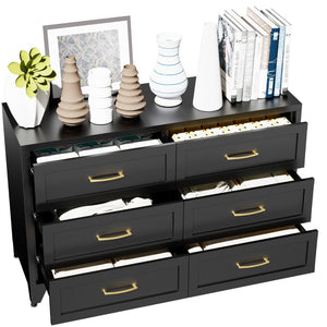 English Elm 6 Drawer Low Profile Steel Dresser Powder Coated Chest for Bedroom or Entryway T2398P507507