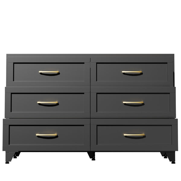 English Elm 6 Drawer Low Profile Steel Dresser Powder Coated Chest for Bedroom or Entryway T2398P507507