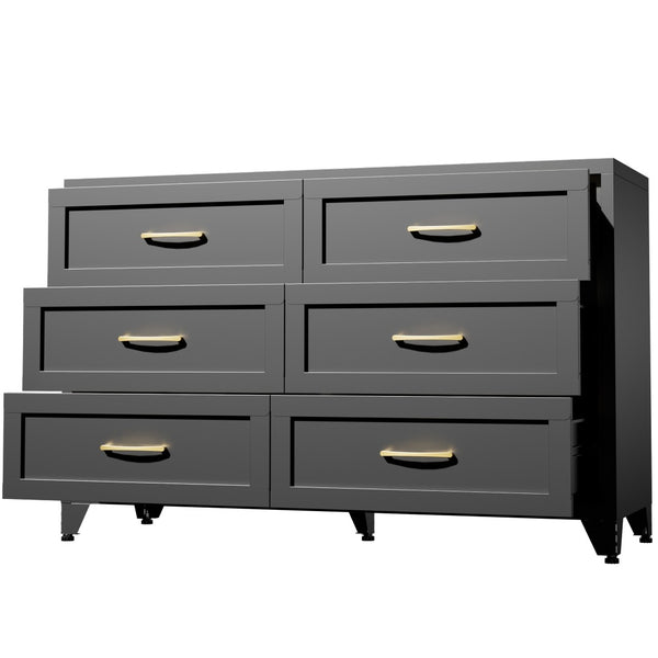 English Elm 6 Drawer Low Profile Steel Dresser Powder Coated Chest for Bedroom or Entryway T2398P507507