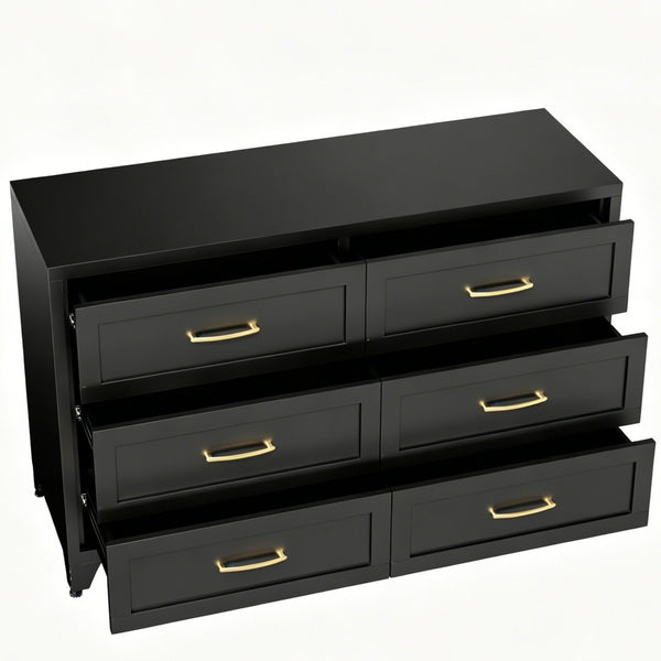 English Elm 6 Drawer Low Profile Steel Dresser Powder Coated Chest for Bedroom or Entryway T2398P507507
