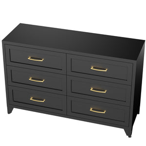 English Elm 6 Drawer Low Profile Steel Dresser Powder Coated Chest for Bedroom or Entryway T2398P507507