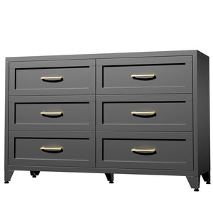English Elm 6 Drawer Low Profile Steel Dresser Powder Coated Chest for Bedroom or Entryway T2398P507507