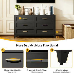 English Elm 6 Drawer Low Profile Steel Dresser Powder Coated Chest for Bedroom or Entryway T2398P507507