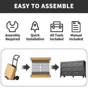 English Elm 6 Drawer Low Profile Steel Dresser Powder Coated Chest for Bedroom or Entryway T2398P507507
