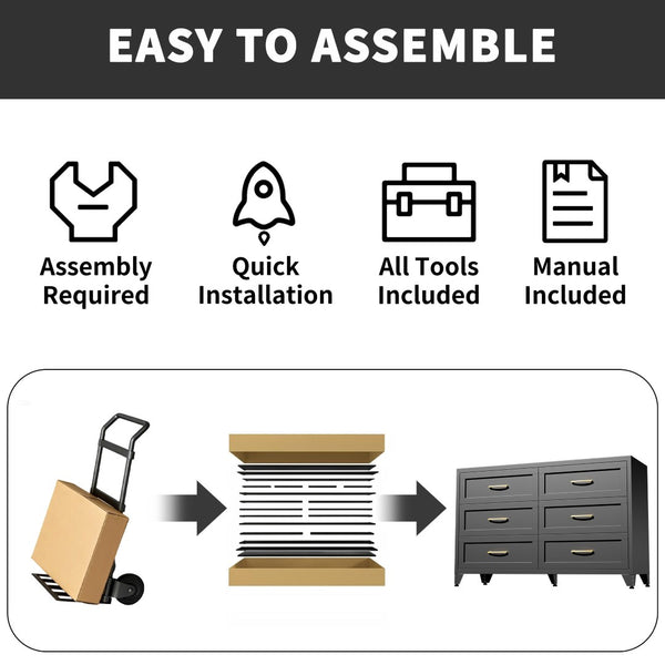 English Elm 6 Drawer Low Profile Steel Dresser Powder Coated Chest for Bedroom or Entryway T2398P507507