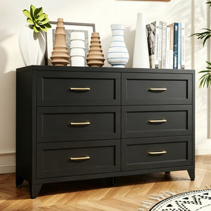 English Elm 6 Drawer Low Profile Steel Dresser Powder Coated Chest for Bedroom or Entryway T2398P507507