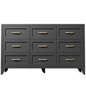English Elm 9 Drawer Steel Dresser Low Profile Powder Coated Matte Black Bedroom Hallway Storage T2398P507508