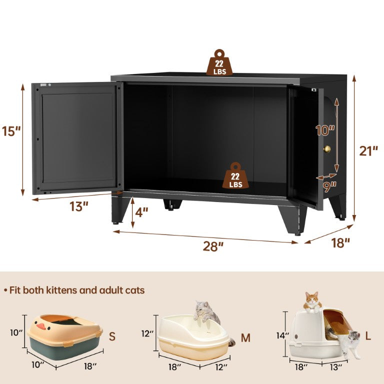English Elm Metal Cat Litter Box Cabinet Powder Coated Contemporary Pet Enclosure Side Table T2398P507509