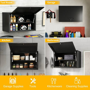 English Elm Heavy Duty Steel Wall Cabinet Hydraulic Lift Door Locking Garage Workshop Storage T2398P507510