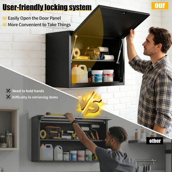 English Elm Heavy Duty Steel Wall Cabinet Hydraulic Lift Door Locking Garage Workshop Storage T2398P507510