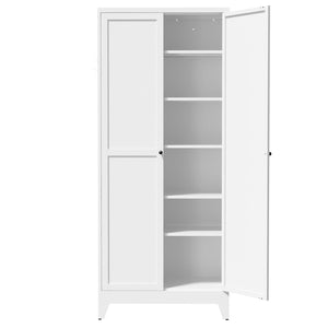 English Elm 75 Inch Freestanding Steel Pantry Cabinet with Fluted Doors and Five Adjustable Shelves T2398P507511