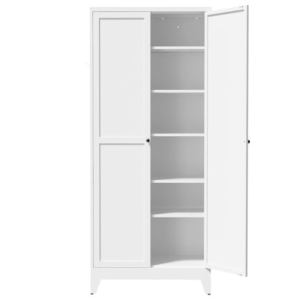 English Elm 75 Inch Freestanding Steel Pantry Cabinet with Fluted Doors and Five Adjustable Shelves T2398P507511