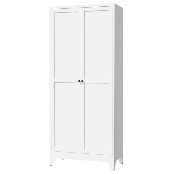English Elm 75 Inch Freestanding Steel Pantry Cabinet with Fluted Doors and Five Adjustable Shelves T2398P507511