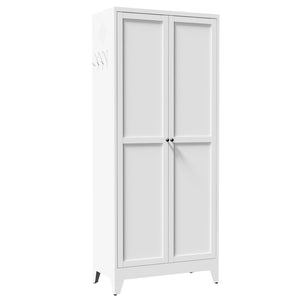 English Elm 75 Inch Freestanding Steel Pantry Cabinet with Fluted Doors and Five Adjustable Shelves T2398P507511