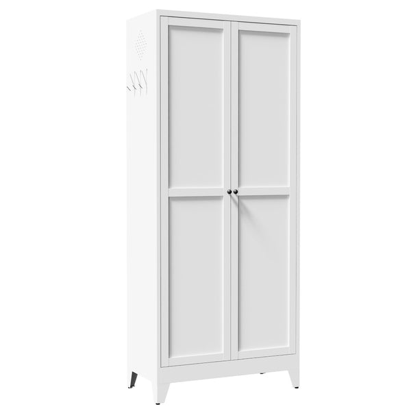 English Elm 75 Inch Freestanding Steel Pantry Cabinet with Fluted Doors and Five Adjustable Shelves T2398P507511