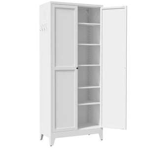 English Elm 75 Inch Freestanding Steel Pantry Cabinet with Fluted Doors and Five Adjustable Shelves T2398P507511