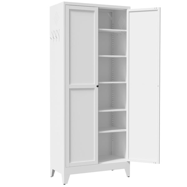 English Elm 75 Inch Freestanding Steel Pantry Cabinet with Fluted Doors and Five Adjustable Shelves T2398P507511