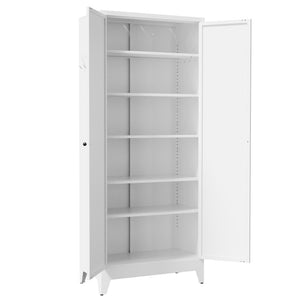 English Elm 75 Inch Freestanding Steel Pantry Cabinet with Fluted Doors and Five Adjustable Shelves T2398P507511