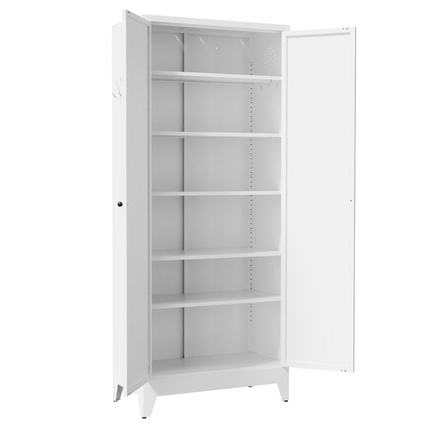 English Elm 75 Inch Freestanding Steel Pantry Cabinet with Fluted Doors and Five Adjustable Shelves T2398P507511