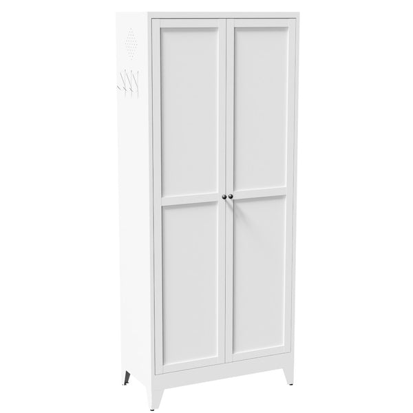 English Elm 75 Inch Freestanding Steel Pantry Cabinet with Fluted Doors and Five Adjustable Shelves T2398P507511