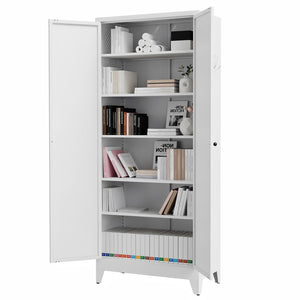 English Elm 75 Inch Freestanding Steel Pantry Cabinet with Fluted Doors and Five Adjustable Shelves T2398P507511