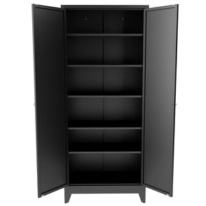 English Elm 75 Inch Freestanding Matte Black Steel Pantry Cabinet with Fluted Doors and Five Shelves T2398P507512