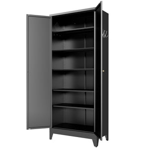 English Elm 75 Inch Freestanding Matte Black Steel Pantry Cabinet with Fluted Doors and Five Shelves T2398P507512