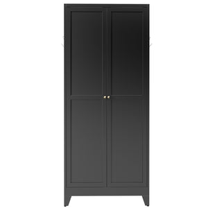 English Elm 75 Inch Freestanding Matte Black Steel Pantry Cabinet with Fluted Doors and Five Shelves T2398P507512