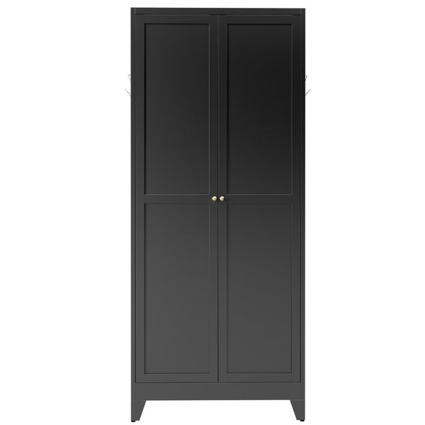English Elm 75 Inch Freestanding Matte Black Steel Pantry Cabinet with Fluted Doors and Five Shelves T2398P507512