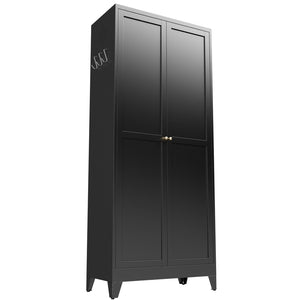 English Elm 75 Inch Freestanding Matte Black Steel Pantry Cabinet with Fluted Doors and Five Shelves T2398P507512
