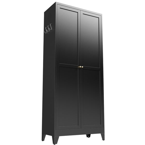 English Elm 75 Inch Freestanding Matte Black Steel Pantry Cabinet with Fluted Doors and Five Shelves T2398P507512