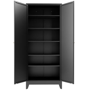 English Elm 75 Inch Freestanding Matte Black Steel Pantry Cabinet with Fluted Doors and Five Shelves T2398P507512