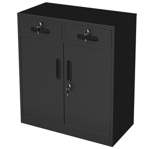 English Elm Metal Lockable Steel Cabinet Two Drawers Adjustable Shelf Secure Home Office Storage T2398P507513