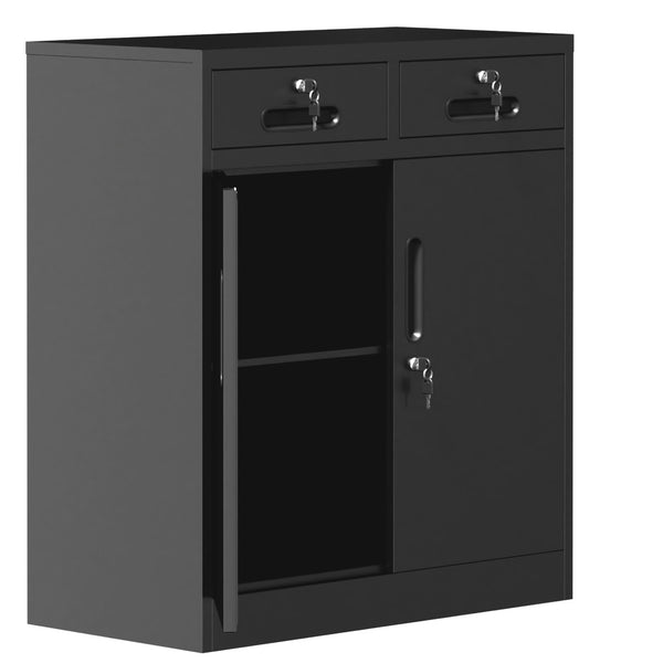 English Elm Metal Lockable Steel Cabinet Two Drawers Adjustable Shelf Secure Home Office Storage T2398P507513