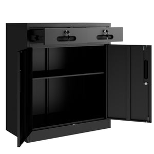 English Elm Metal Lockable Steel Cabinet Two Drawers Adjustable Shelf Secure Home Office Storage T2398P507513