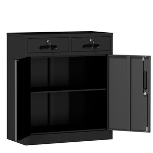 English Elm Metal Lockable Steel Cabinet Two Drawers Adjustable Shelf Secure Home Office Storage T2398P507513