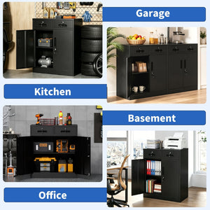 English Elm Metal Lockable Steel Cabinet Two Drawers Adjustable Shelf Secure Home Office Storage T2398P507513