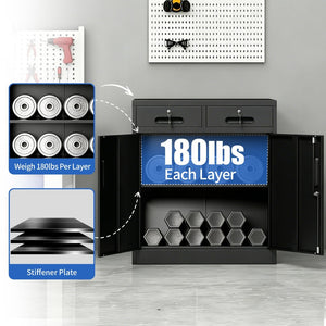 English Elm Metal Lockable Steel Cabinet Two Drawers Adjustable Shelf Secure Home Office Storage T2398P507513