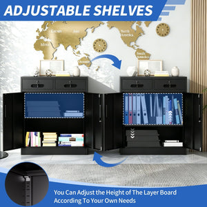English Elm Metal Lockable Steel Cabinet Two Drawers Adjustable Shelf Secure Home Office Storage T2398P507513