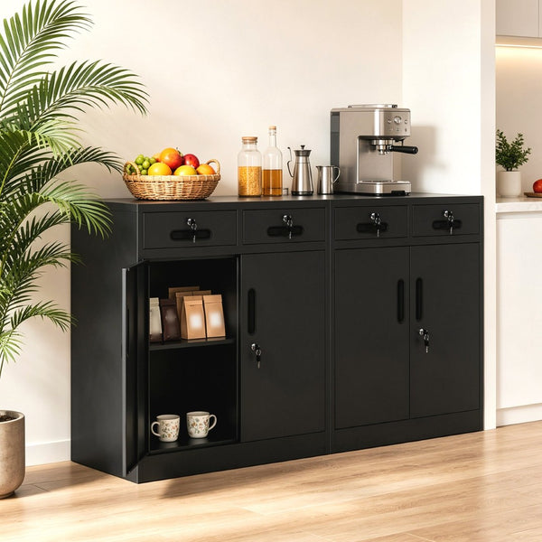 English Elm Metal Lockable Steel Cabinet Two Drawers Adjustable Shelf Secure Home Office Storage T2398P507513