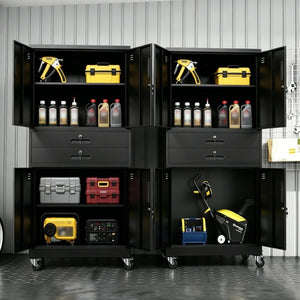 English Elm Metal Garage Storage Cabinet with Pegboard Hooks Locking Doors and Rolling Casters T2398P507514
