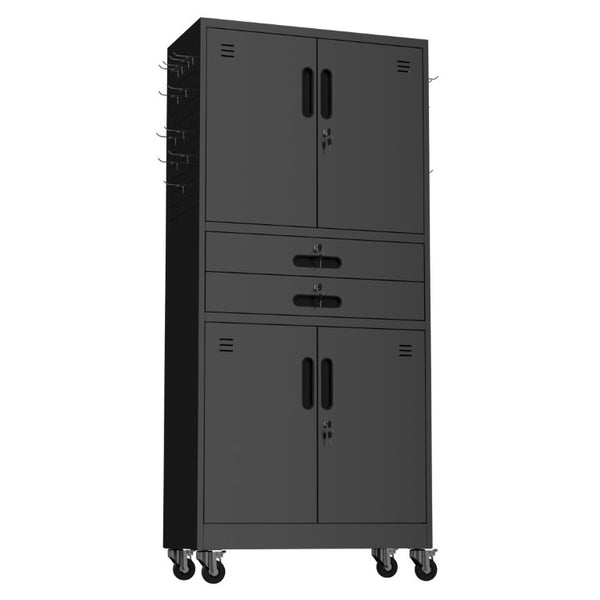 English Elm Metal Garage Storage Cabinet with Pegboard Hooks Locking Doors and Rolling Casters T2398P507514